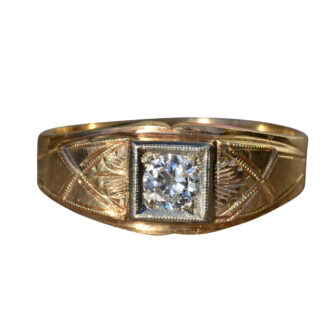 SOLD - The Sierra Vista:  Men's 14 Karat Gold Diamond Ring set with 0.40 CT Center Diamond