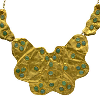 The Belgravia:  Ladies Impressive 24K Yellow Gold Bib Necklace set with 87.5 CTW Natural Emeralds