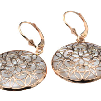 SOLD - The Tierrasantas:  Ladies 14K Rose Gold Mother of Pearl Disk Earrings