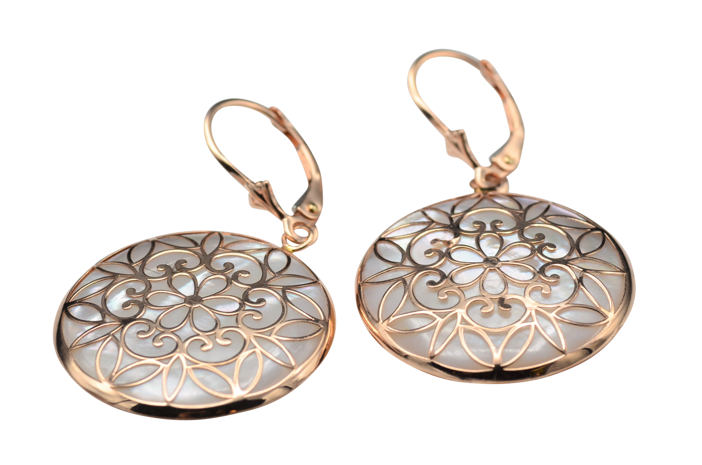 SOLD - The Tierrasantas: Ladies 14K Rose Gold Mother of Pearl Disk Earrings