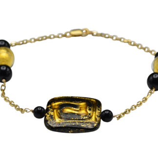 The Wandsworth:  Ladies 14K Yellow Gold Bracelet set with Venician Dichotic Art Glass