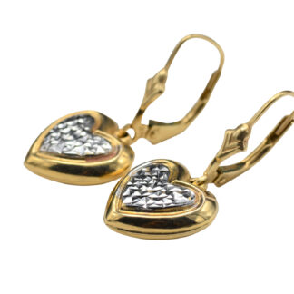 SOLD - The Agoura Hills:  Ladies 14K Two Tone Dangler Heart Earrings