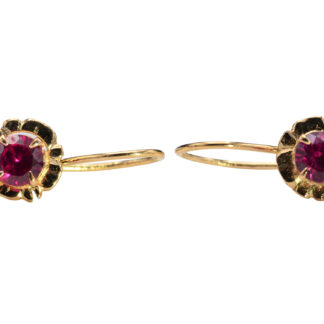SOLD - The Teraltas:  Ladies Antique 14K Rose Gold Earrings set with Laboratory Grown Ruby