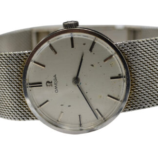 Ladies 14K White Gold Omega Wristwatch with Original Engraving
