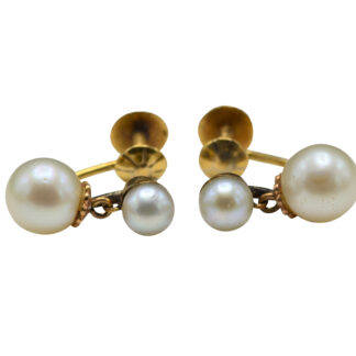 The Eggers:  Ladies 14K Yellow Gold Pearl Dangler Screw Back Stud Earrings