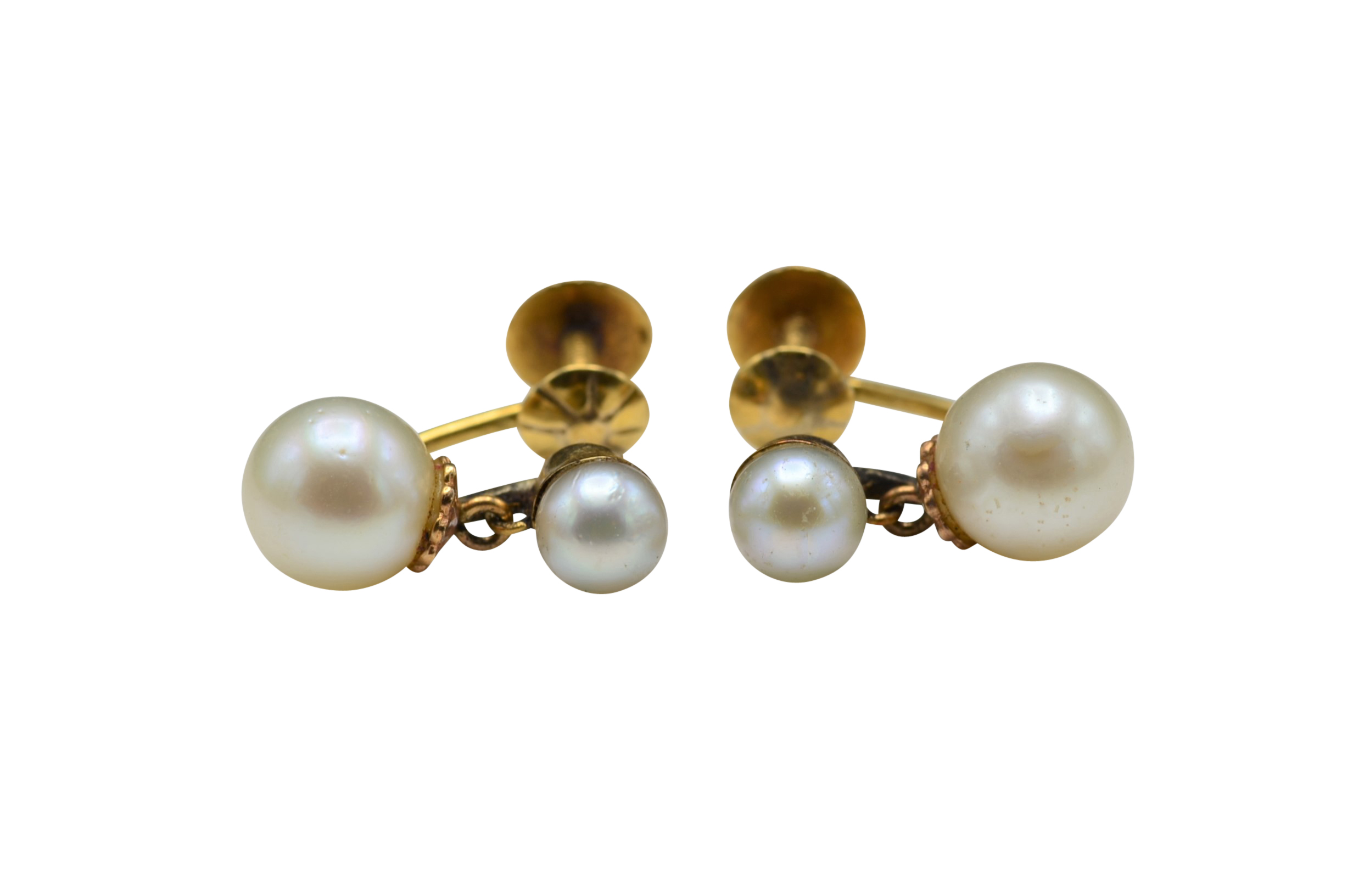 The Eggers: Ladies 14K Yellow Gold Pearl Dangler Screw Back Stud Earrings