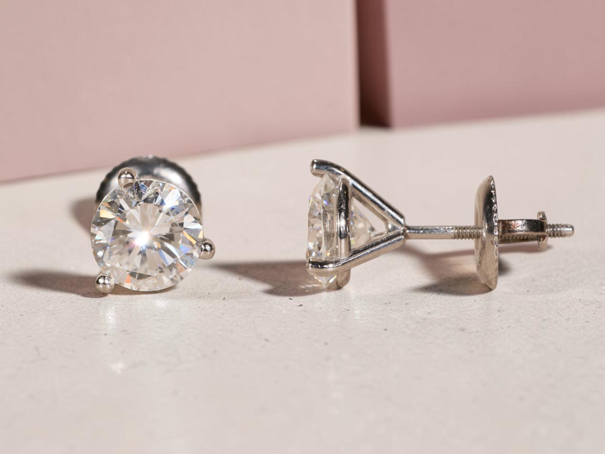 The Virgil Village: 1.96 Carat Total Weight Diamond Stud Earrings in Platinum Martini Settings - Image 10