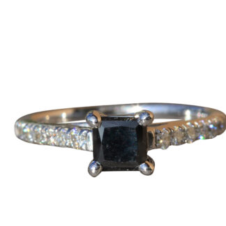 SOLD - The Kidbrooke:  Ladies 14K White Gold Engagement Style Ring set with 1.07 CT Black Diamond
