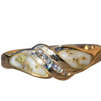 SOLD - The Romford:  Ladies Signed 14K Yellow Gold Ring set with Quartz Gold and Diamonds