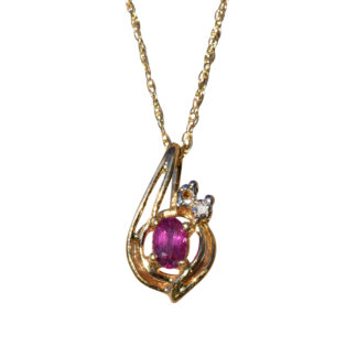 SOLD - Ladies 14K Yellow Gold Necklace set with Ruby and Diamonds