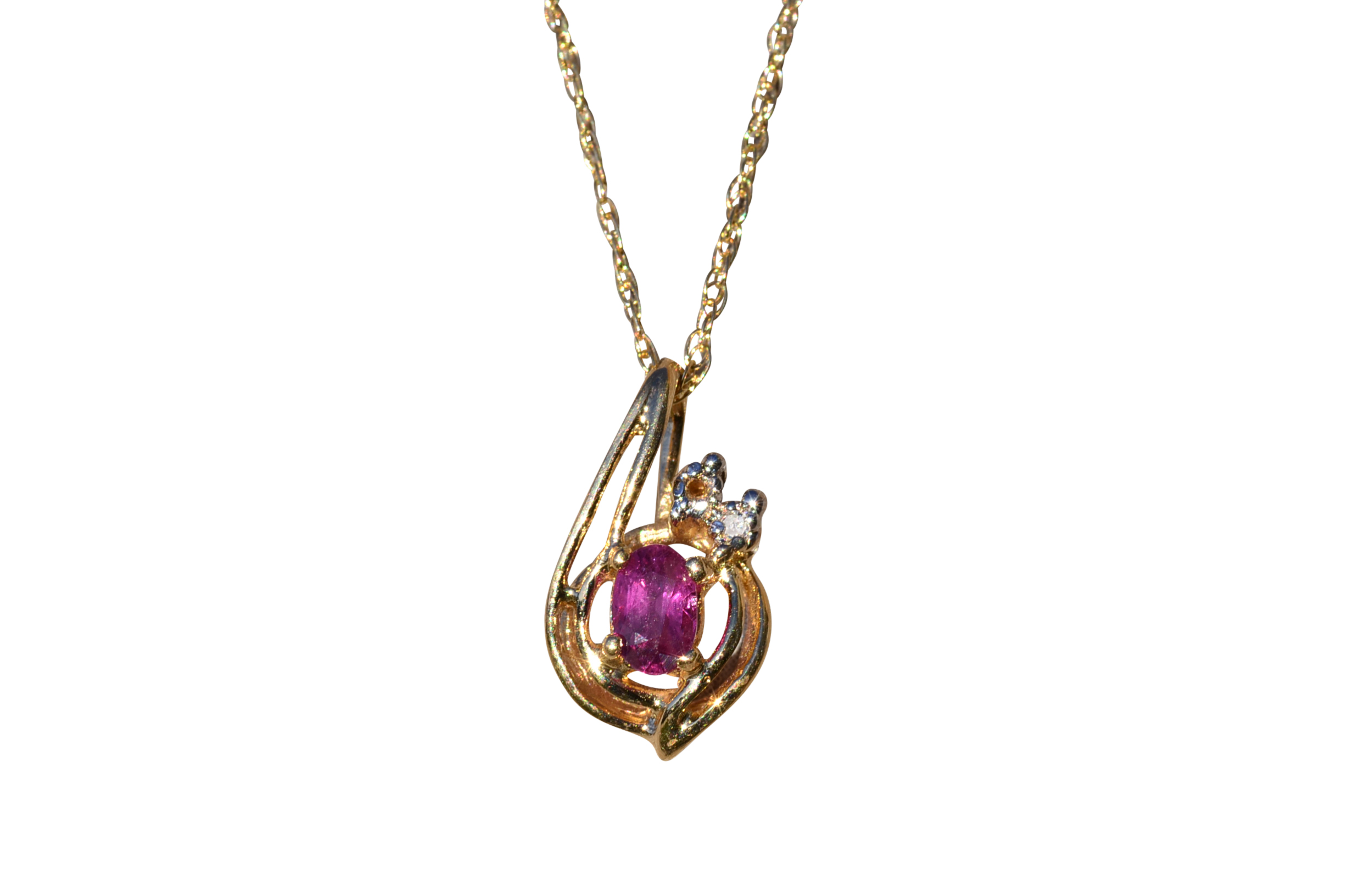 SOLD - Ladies 14K Yellow Gold Necklace set with Ruby and Diamonds