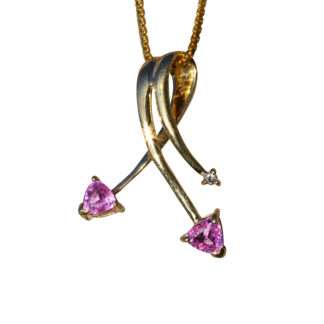 Ladies 14K Yellow Gold Pendant set with Pink Topaz and Diamond Accent