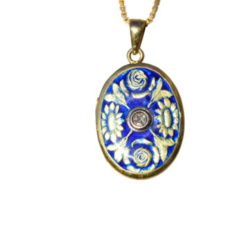 SOLD - The Ravalli:  Ladies 14K Gold Enameled Locket with Diamond