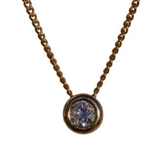 SOLD - The Uniondale:  Yellow Gold Bezel set Solitaire Diamond Necklace
