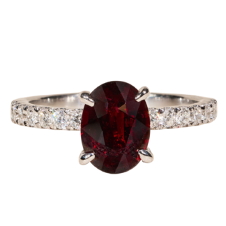 The Camarillo:  2.03 Carat Natural No Heat Deep Red Ruby Engagement Ring