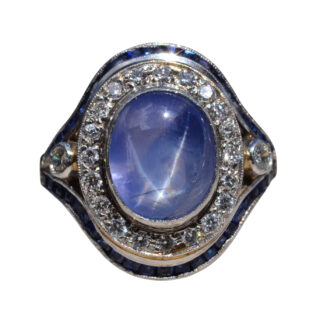 The Lathrop: Star Sapphire and Diamond Ring in Platinum