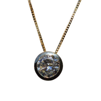 SOLD - The French Camp:  Yellow Gold Bezel Set Natural Diamond Solitaire Necklace