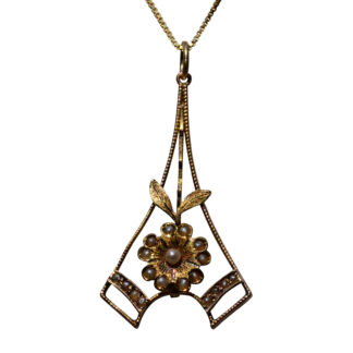 The Eiffle: Yellow Gold Seed Pearl Lavalier Pendant