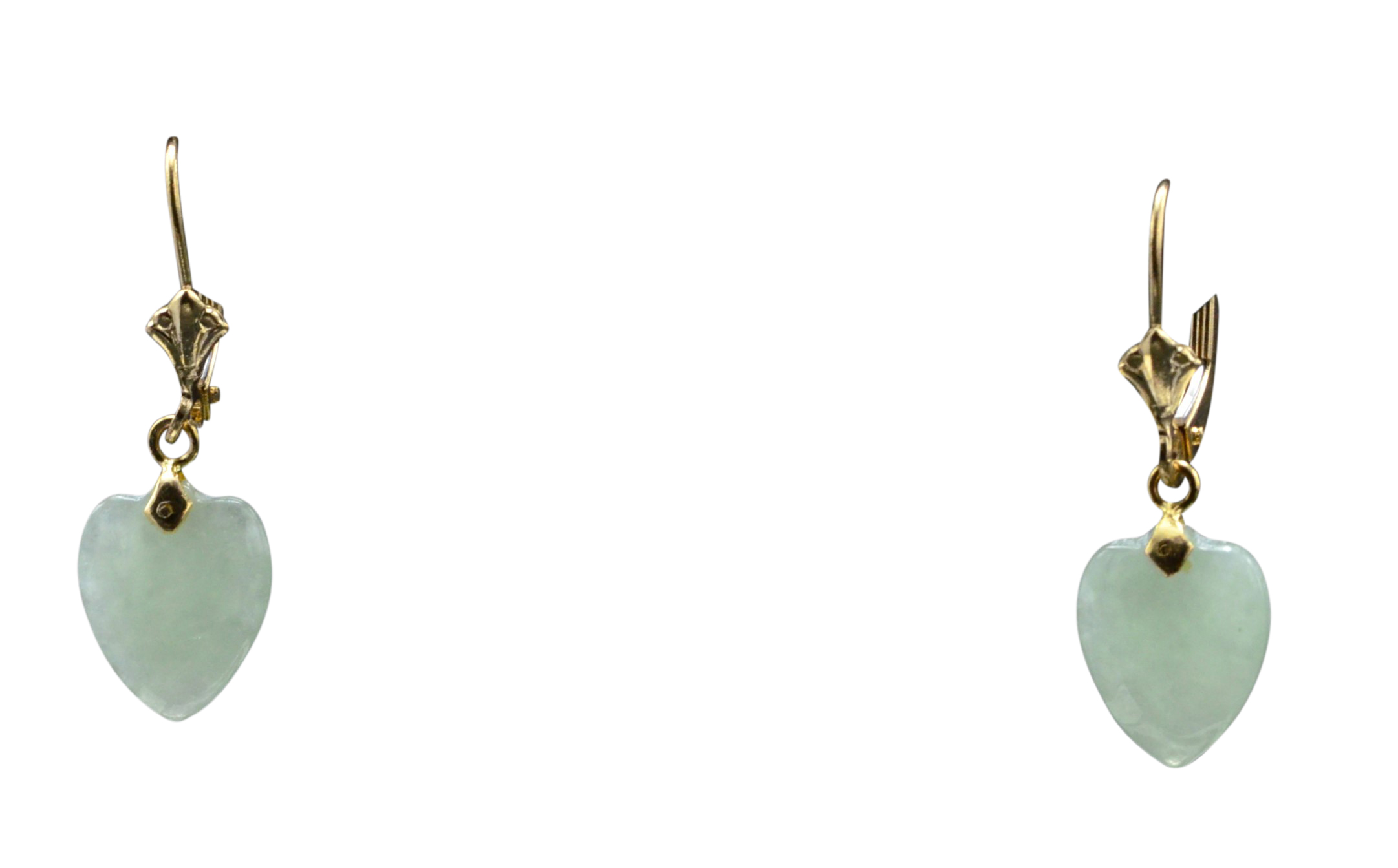 The Grand Bay: Yellow Gold Jade Heart Dangler Earrings