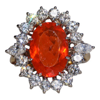 The Arkona:  Ladies 18K Yellow Gold and Platinum Statement Ring set with Fire Opal and Diamonds