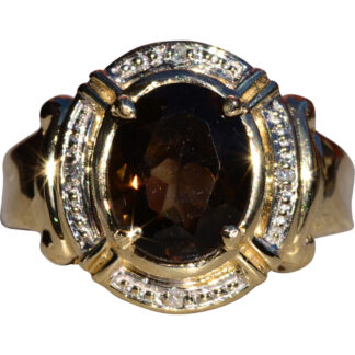 The Mortlach:  Ladies 14K Yellow Gold Ring set with Smokey Quartz and Diamonds