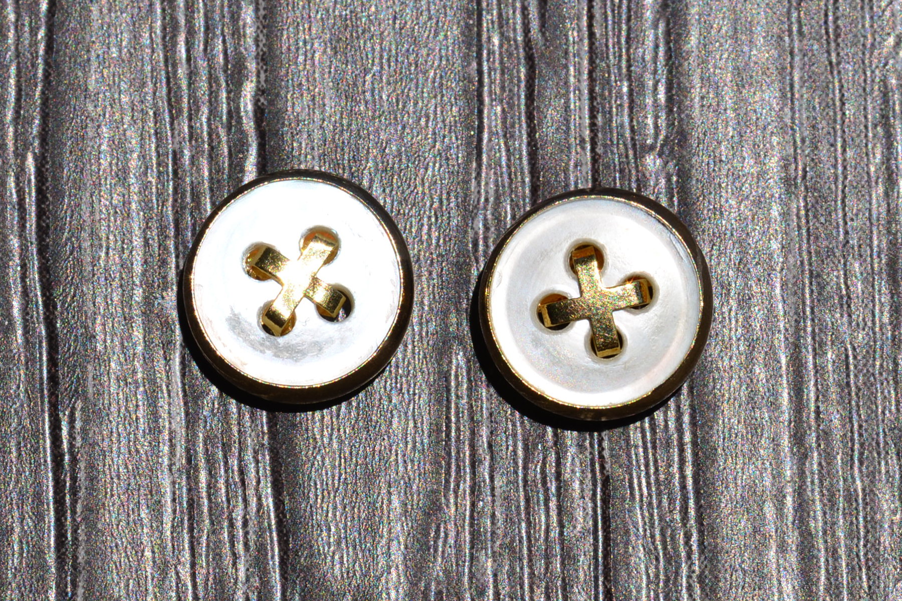 SOLD - The Menesetts: Ladies 14K Gold Mother of Pearl Button Earrings - Image 2