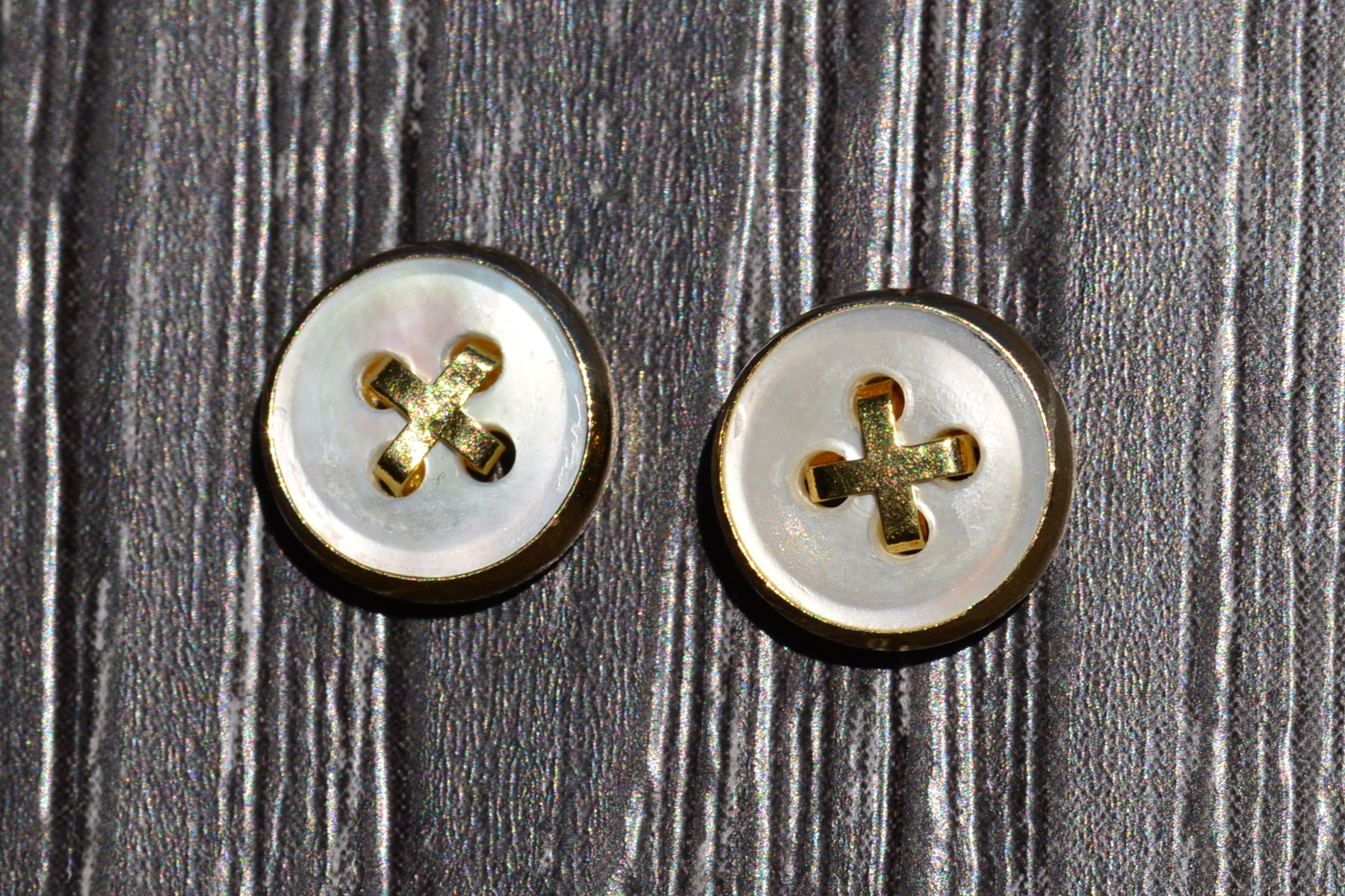 SOLD - The Menesetts: Ladies 14K Gold Mother of Pearl Button Earrings - Image 3