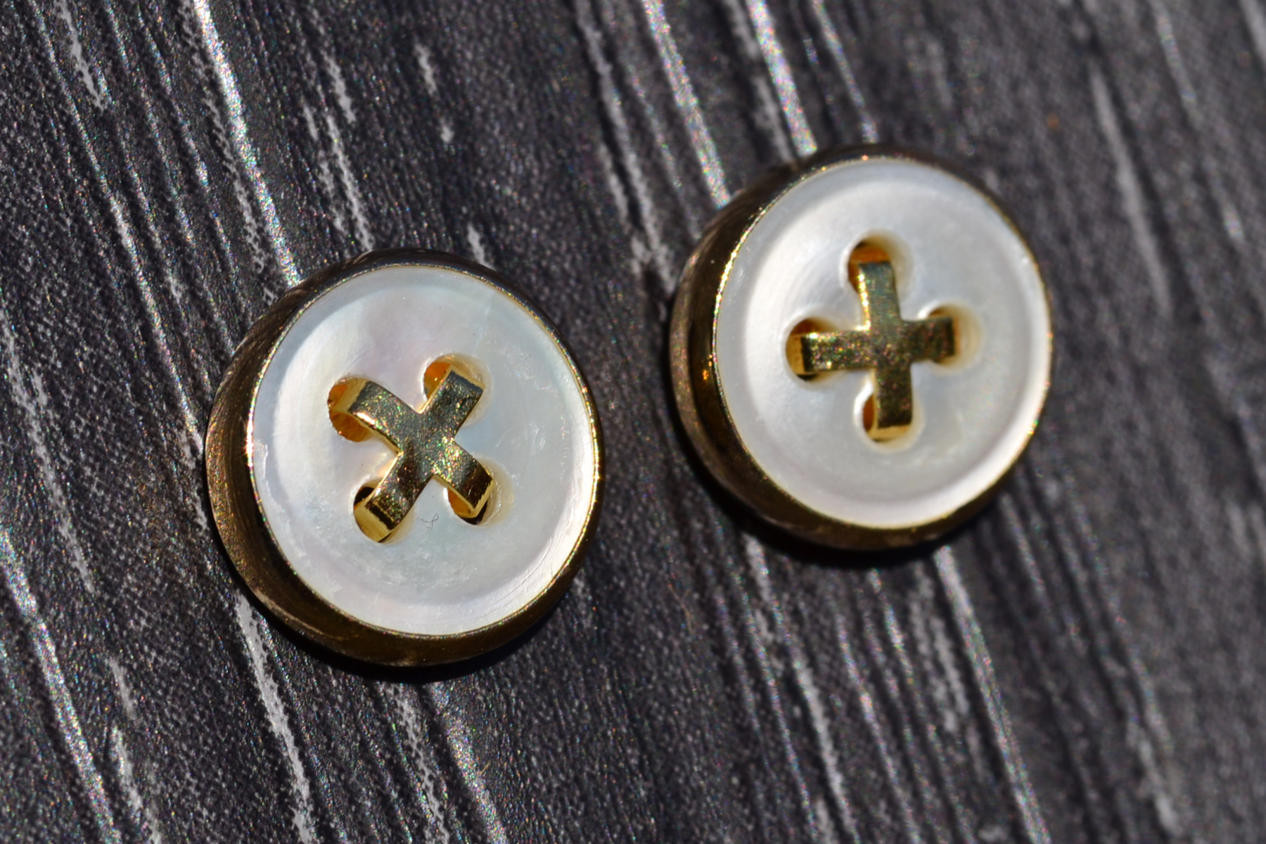 SOLD - The Menesetts: Ladies 14K Gold Mother of Pearl Button Earrings - Image 4