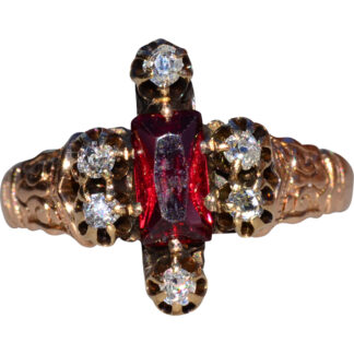 The Leoville:  Ladies Antique Rose Gold Ring set with Garnet and Diamonds