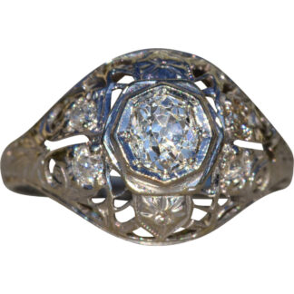 SOLD - The Hendy Grove:  Ladies 18K White Gold Art Deco Engagement Ring set with Diamonds