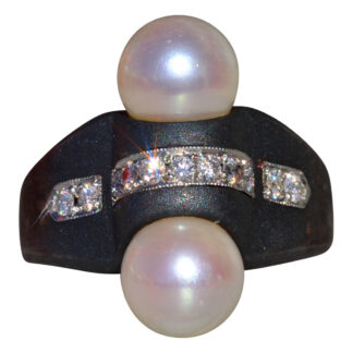 SOLD - The Helmecken:  Ladies Signed Marsh and Co Steel Pearl and Diamond Ring