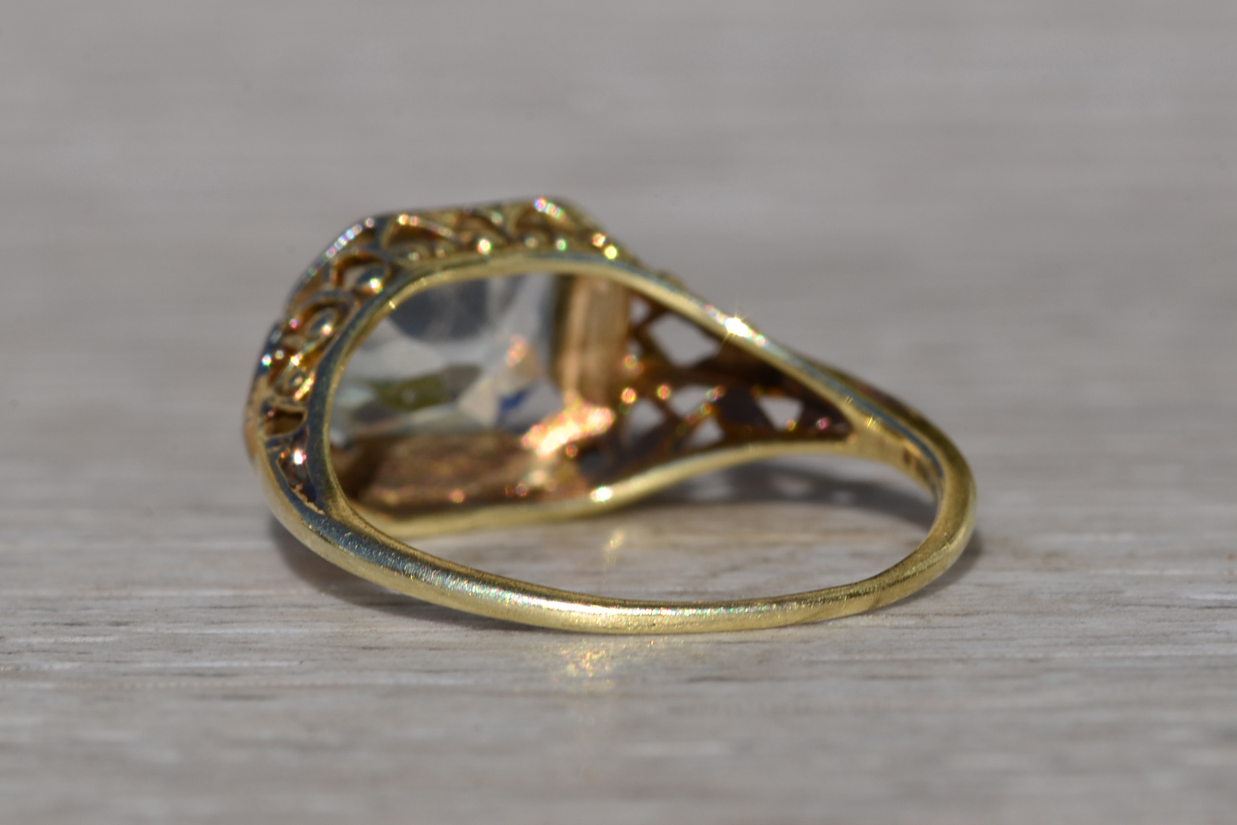 SOLD - Ladies Antique Aquamarine Ring in 14K Yellow Gold - Image 4