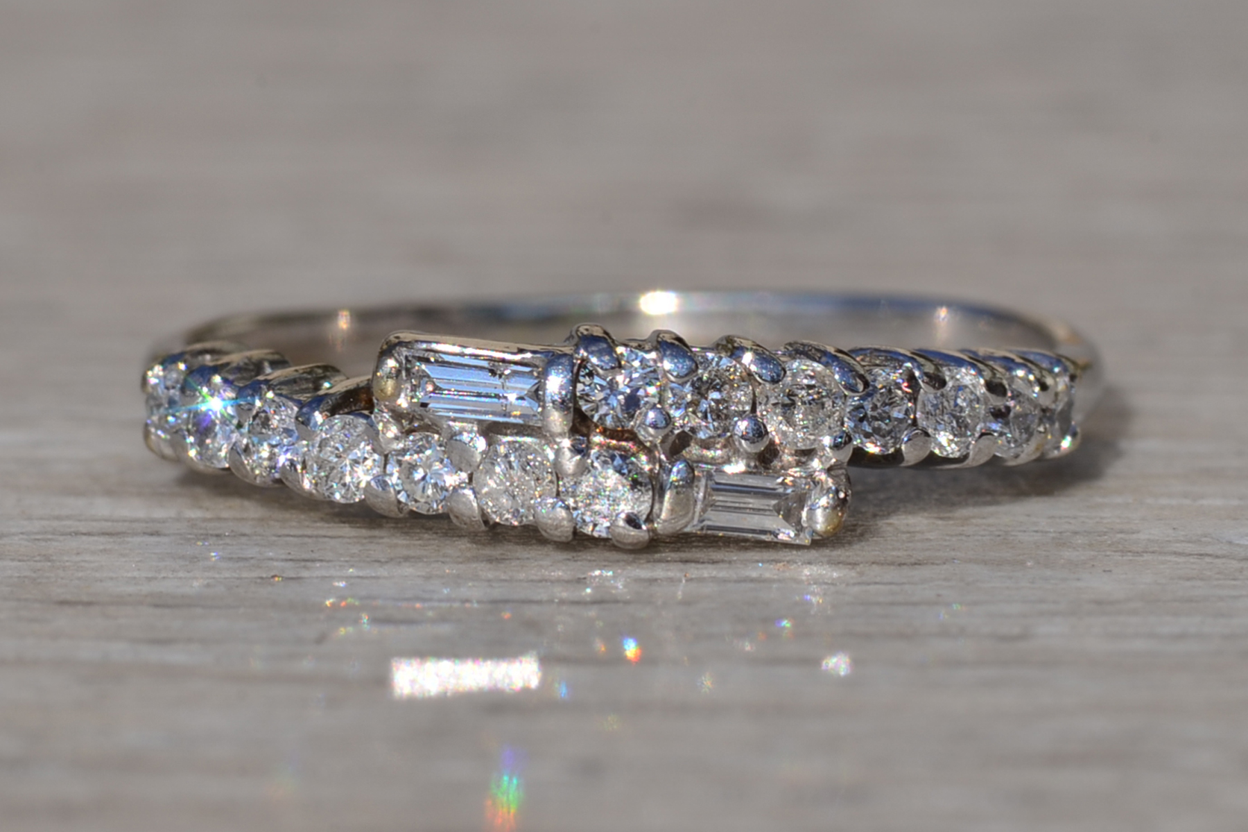 SOLD - The Camptonville: Ladies Vintage 14K White Gold Diamond Bypass Band - Image 2