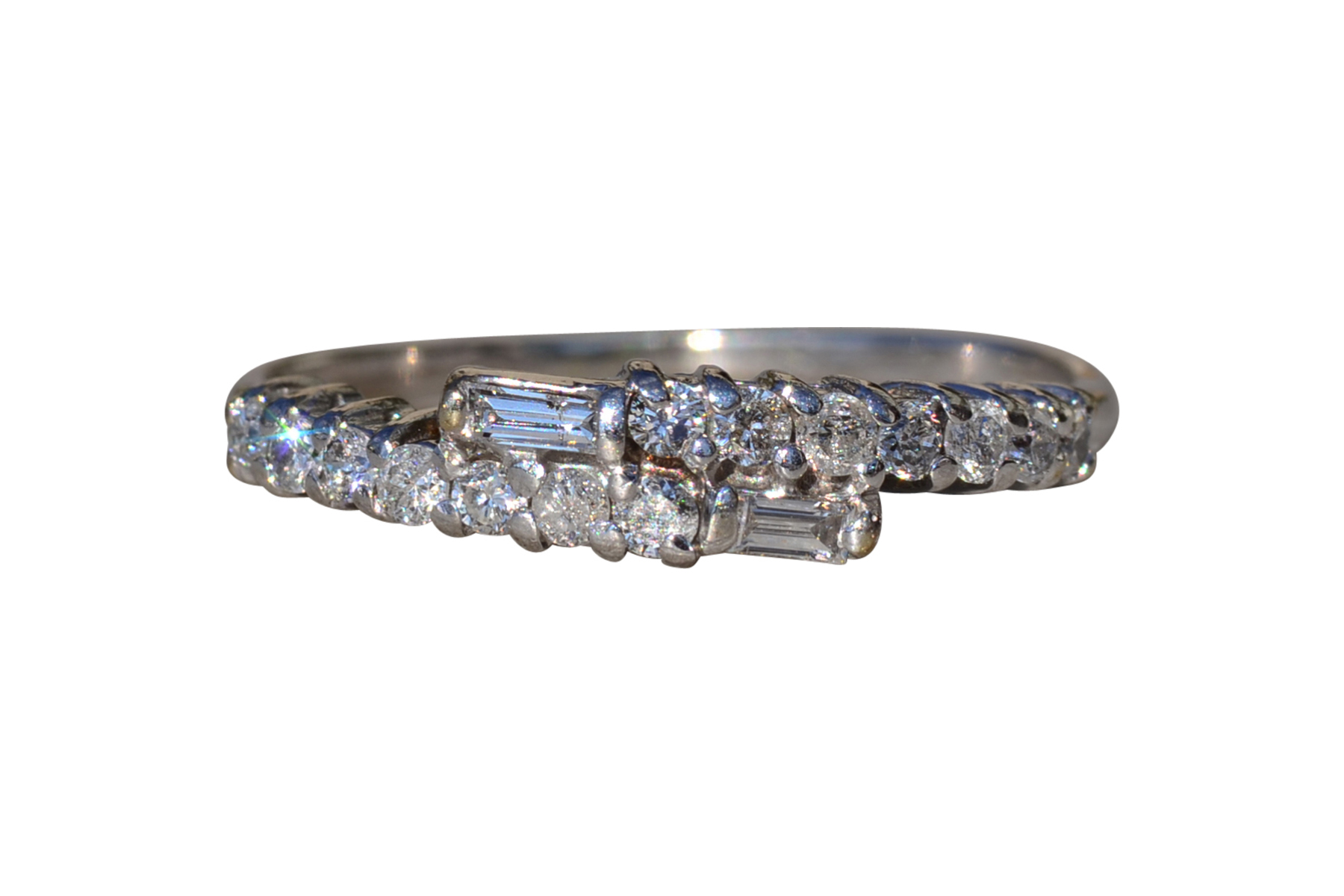SOLD - The Camptonville: Ladies Vintage 14K White Gold Diamond Bypass Band