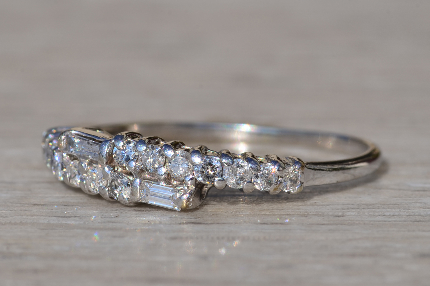 SOLD - The Camptonville: Ladies Vintage 14K White Gold Diamond Bypass Band - Image 3