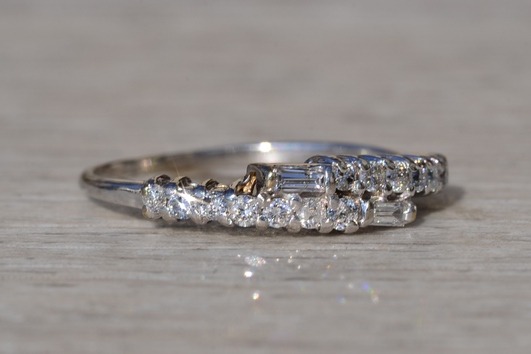 SOLD - The Camptonville: Ladies Vintage 14K White Gold Diamond Bypass Band - Image 6
