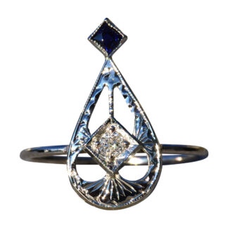 The Albion:  Ladies Antique 18K Filigree Ring set with Sapphire and Diamond