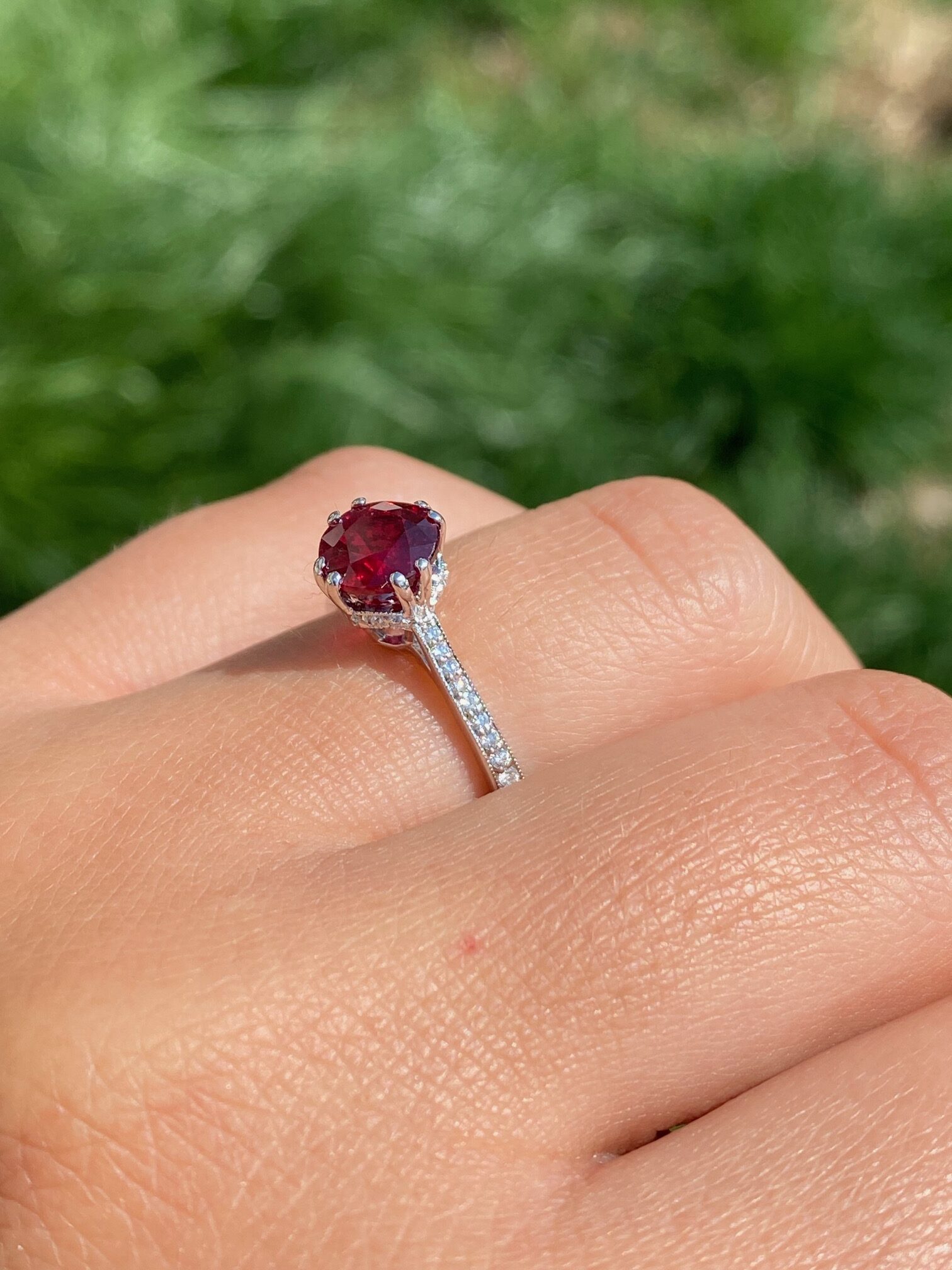 The Fitzgerald: 2.03 Carat Natural Ruby and Natural Diamond Engagement Ring - Image 9