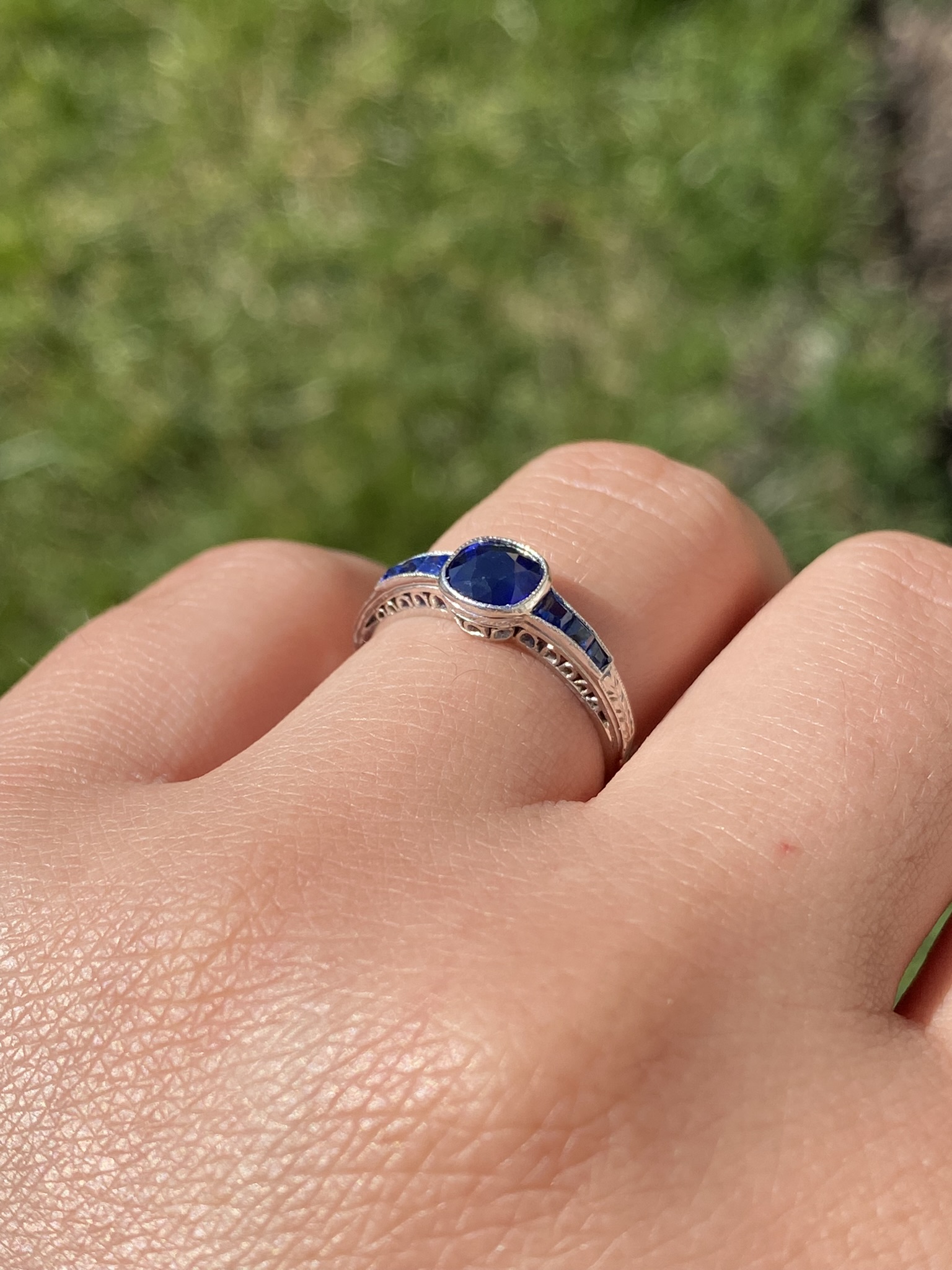 SOLD - The Wandering: Antique Art Deco Sapphire Engagement Ring - Image 11