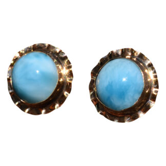 SOLD - The Larimar: Vintage Larimar Earrings in Yellow Gold