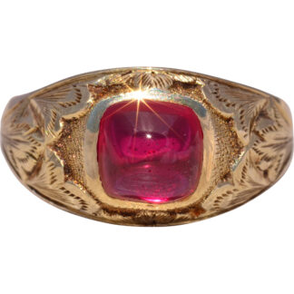 SOLD - The Regal Ember: Lab Grown Ruby Men’s Ring in Yellow Gold