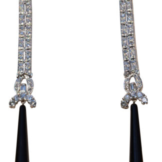 The Mirada:  Ladies Outstanding Antique Platinum Dangler Earrings Set With Diamonds and Onyx