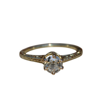SOLD - The Inglewood: Yellow Gold Antique Filigree Engagement Ring set with Old Cut Diamond