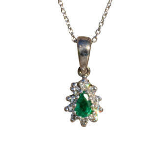 Ladies Vintage Emerald and Diamond Teardrop Pendant