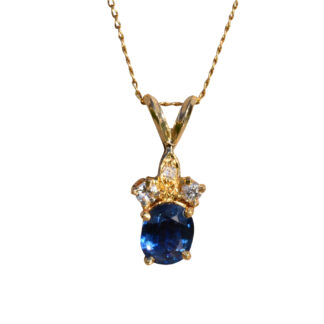 SOLD - Ladies Vintage Sapphire and Diamond Pendant in Yellow Gold