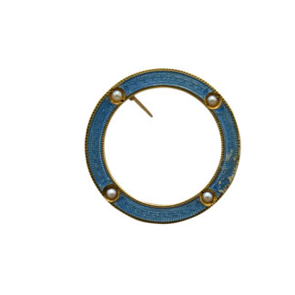 The Anerley:  Antique Seed Pearl and Enamel Brooch in 14K Gold