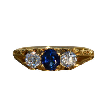 SOLD: The Buren:  Antique Tiffany & Co. Sapphire and Diamond Trilogy Ring in Yellow Gold