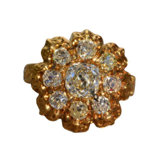 The Calley:  Antique Engraved Georgian Diamond Cocktail Ring in Yellow Gold