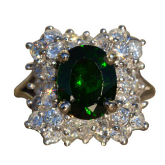The Pearse:  Antique Diamond Waterfall Halo Cocktail Ring set with Chrome Diopside
