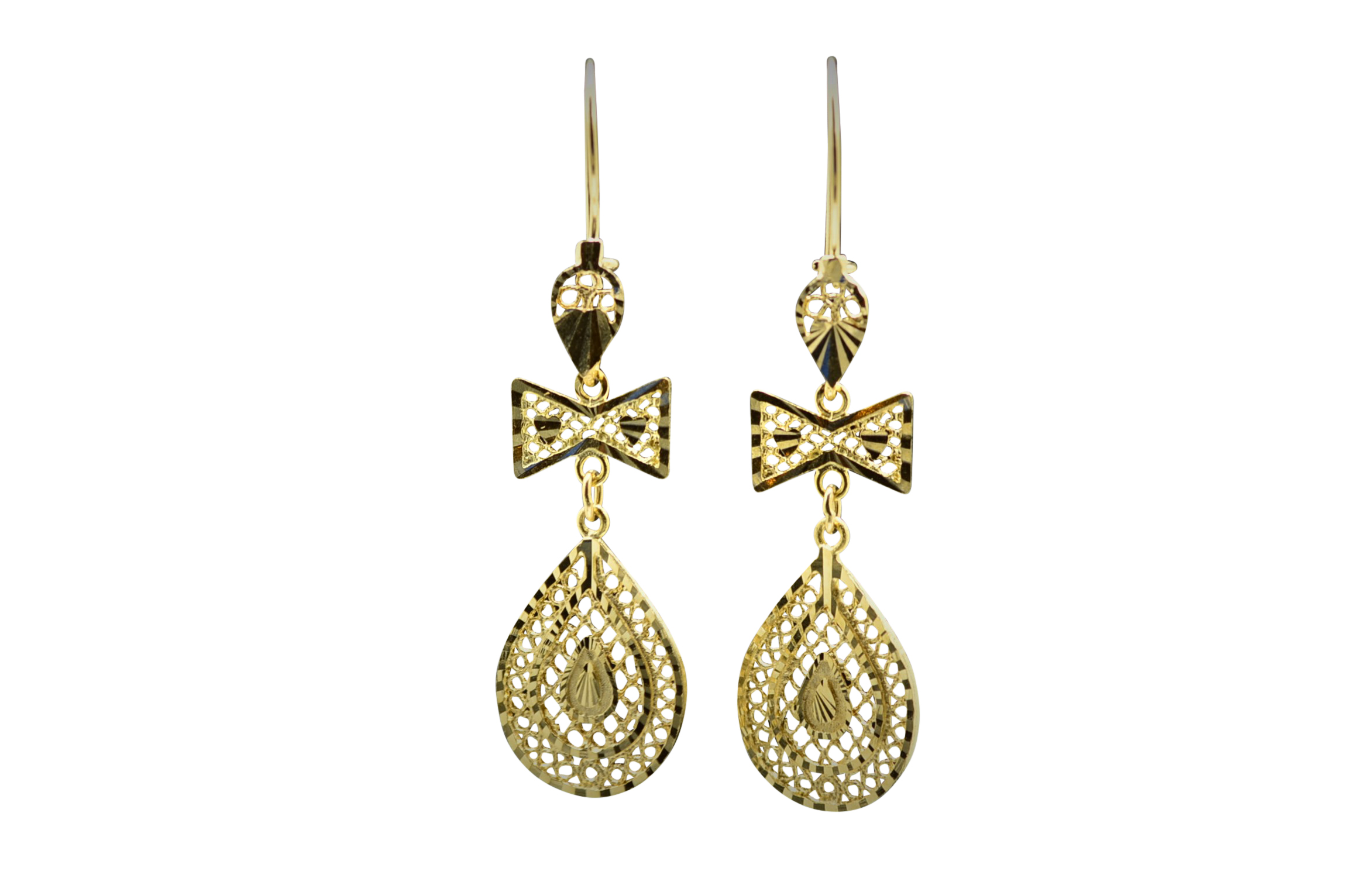 SOLD - The Lulagos: Ornate 14K Yellow Gold Pierced Dangler Earrings